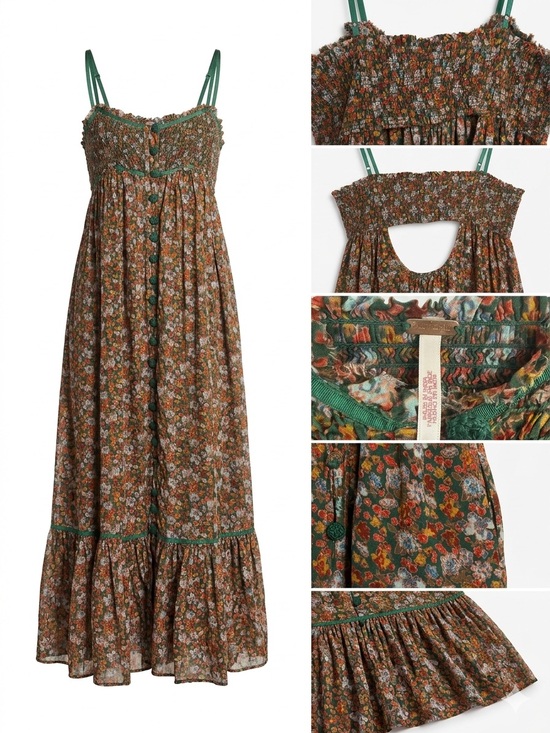 Free People Dresses & Skirts - Free People Smocked Boho Floral Dress with Back Cutout & Pockets